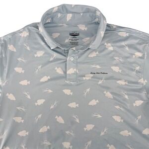 Honey Hole Outdoors Mens Large Blue Fish Fly Print Performance Polo Shirt L
